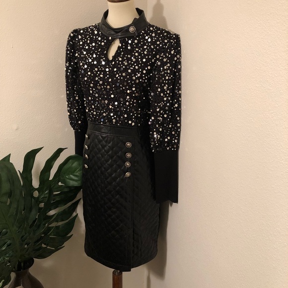 π₯Exquisite NEW Love The Queen Sequins Faux Leather Dressπ₯π₯π₯ - Picture 5 of 8